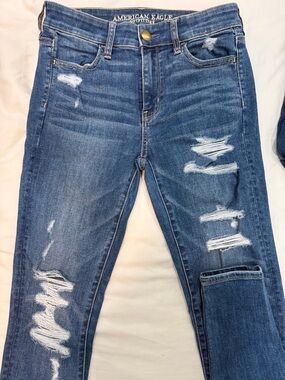 American Eagle Outfitters Ripped Mid-Blue Skinny Jeans